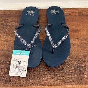 Reef Navy Flip Flops with Silver-Black Glitter Straps
